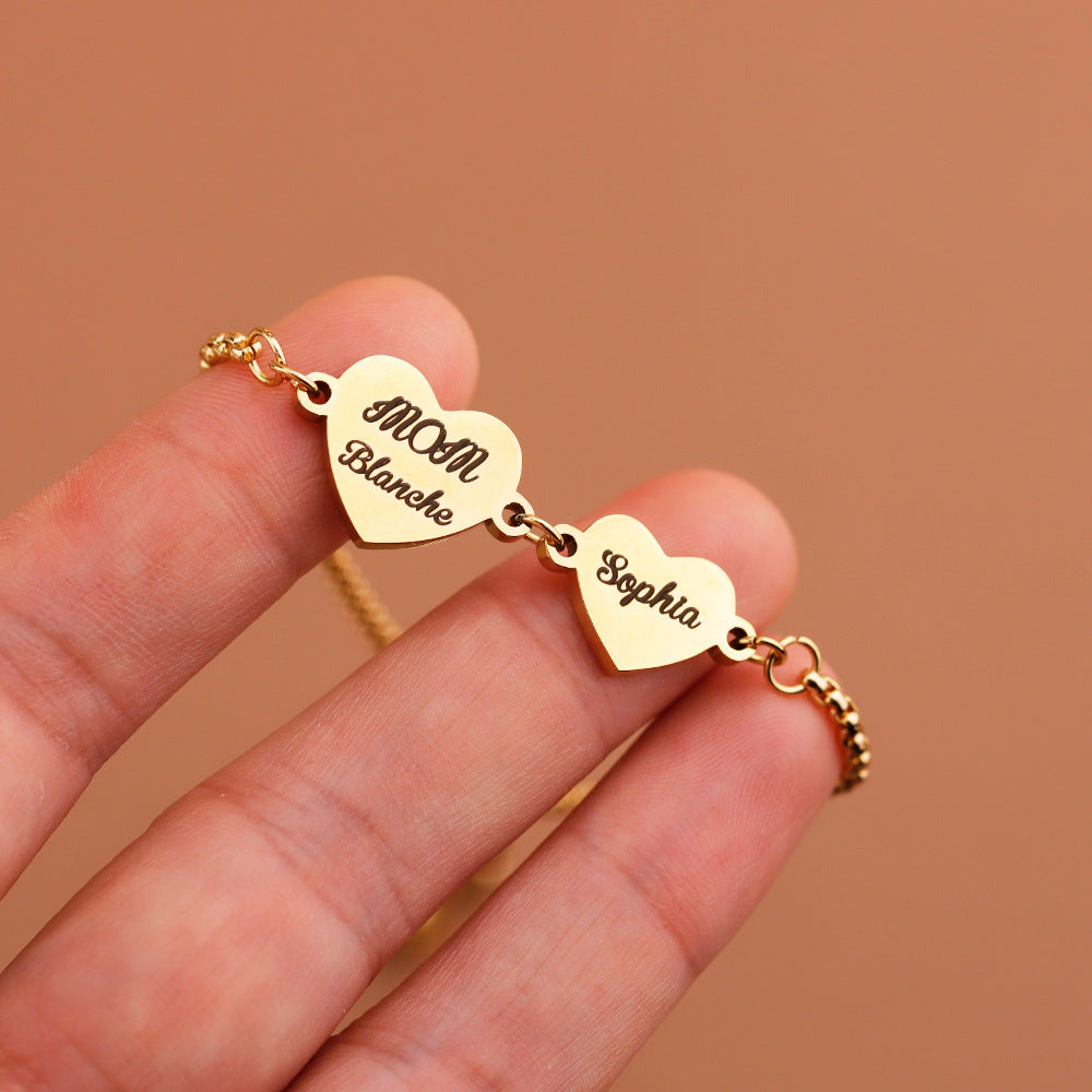 Personalized 2-4 Hearts Engraved Names Adjustable Bracelet Valentine's Day Anniversary Birthday Gift for Her