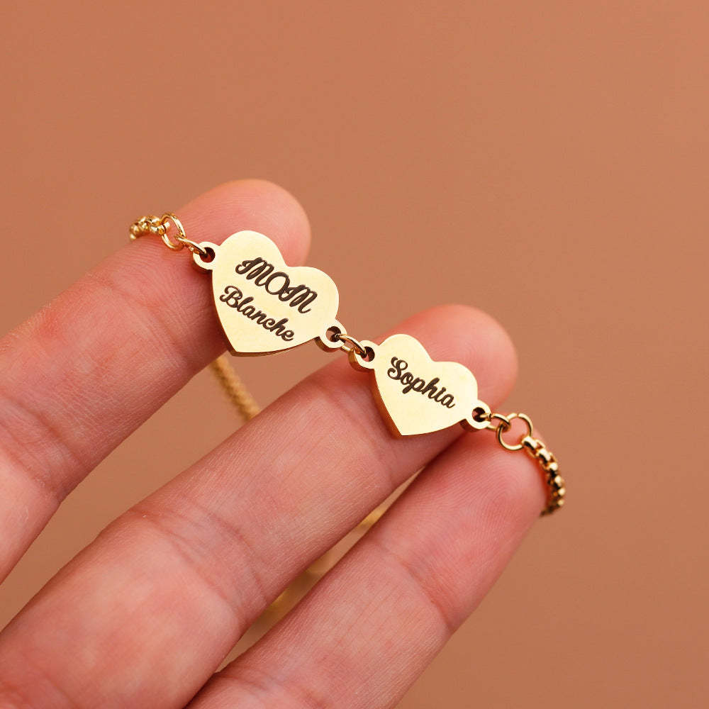 Personalized 2-4 Hearts Engraved Names Adjustable Bracelet Valentine's Day Anniversary Birthday Gift for Her