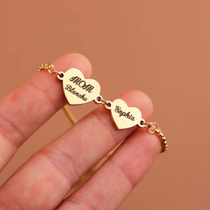 Personalized 2-4 Hearts Engraved Names Adjustable Bracelet Valentine's Day Anniversary Birthday Gift for Her