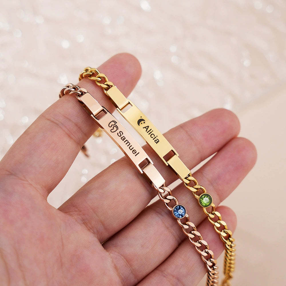 Personalized Dainty Bracelet with Birthstone Birthday Valentine's Day Anniversary Gift for Girl Kid Women