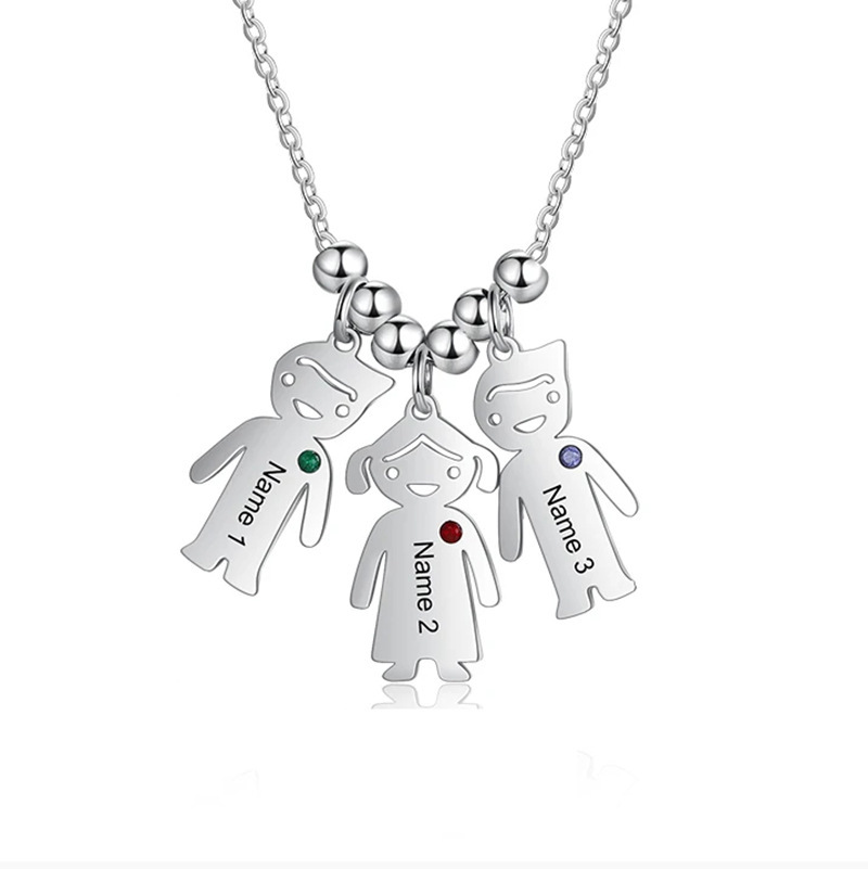 Personalized 1-8 Kids with Birthstone Name Necklace Mother's Day Thanksgiving Day Jewelry Gift for Mother Grandma