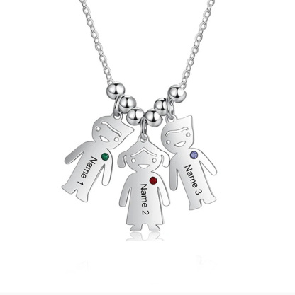 Personalized 1-8 Kids with Birthstone Name Necklace Mother's Day Thanksgiving Day Jewelry Gift for Mother Grandma