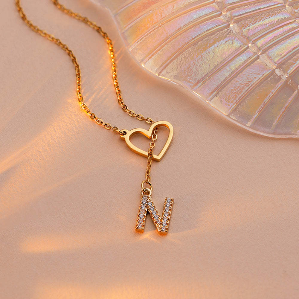 Personalized Minimalist Heart Necklace with Letter Valentine's Day Gift for Her
