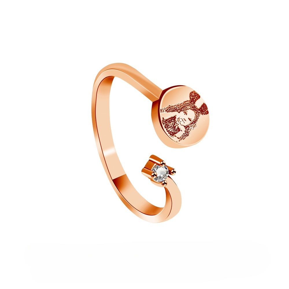 Personalized Birthstone Ring Adjustable Ring with Engraved Photo Birthday Anniversary Gift for Women