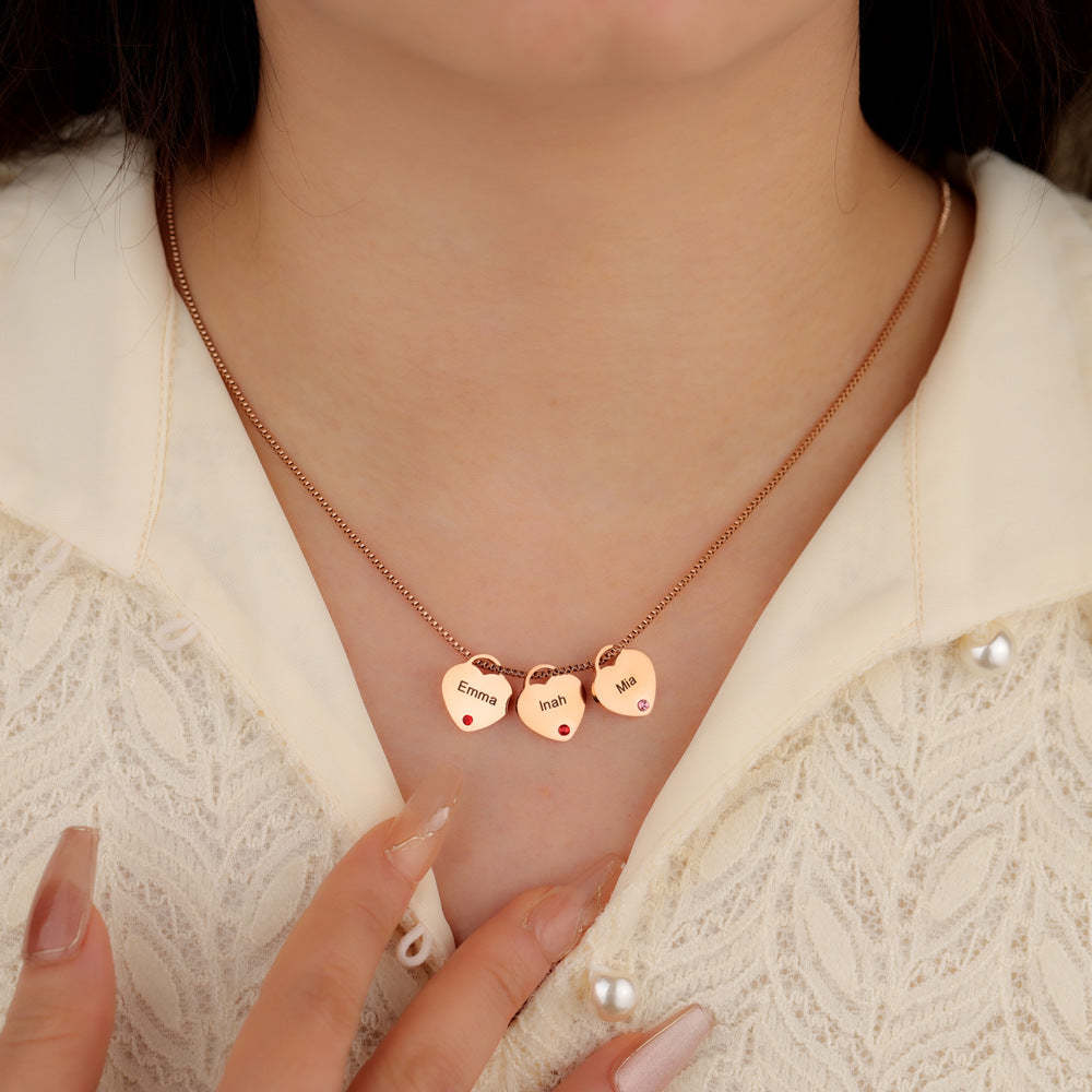 Personalized 1-6 Birthstone Heart Necklace Minimalist Style With Name Birthstone Necklace Jewelry Gift for Mom Women