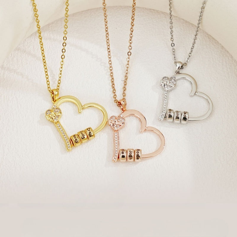 Personalized Family Heart Pendant Necklace with 1-6 Engraved Names and Birthstones Beads Mother's Day Birthday Gift for Mom Grandma