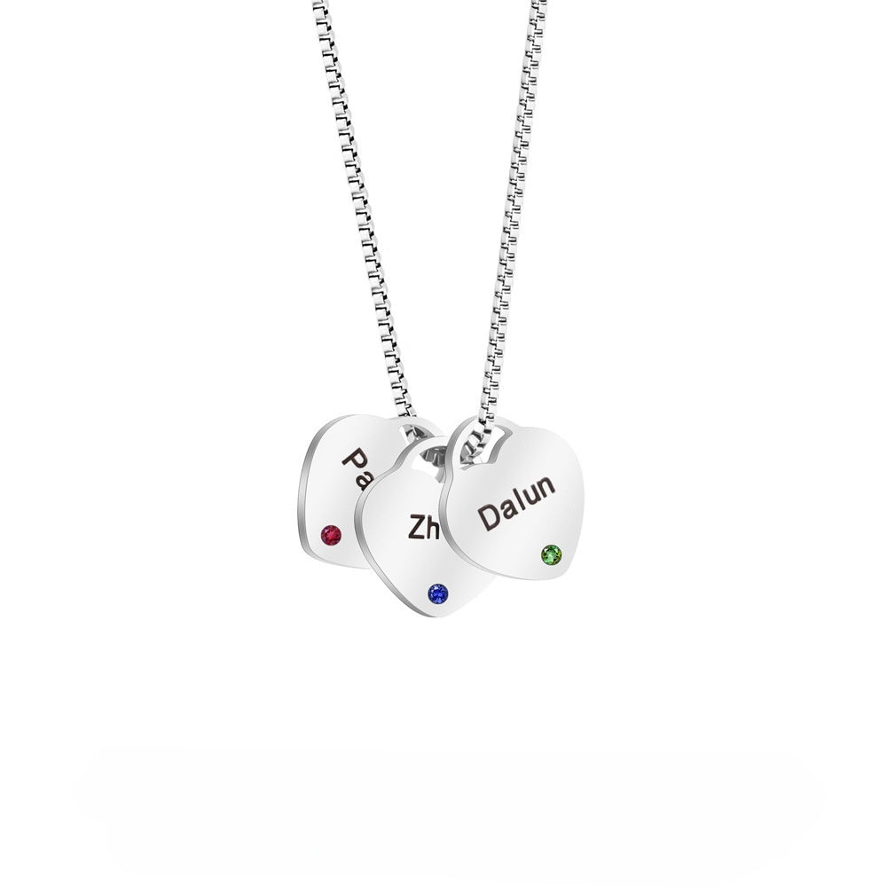 Personalized 1-6 Birthstone Heart Necklace Minimalist Style With Name Birthstone Necklace Jewelry Gift for Mom Women