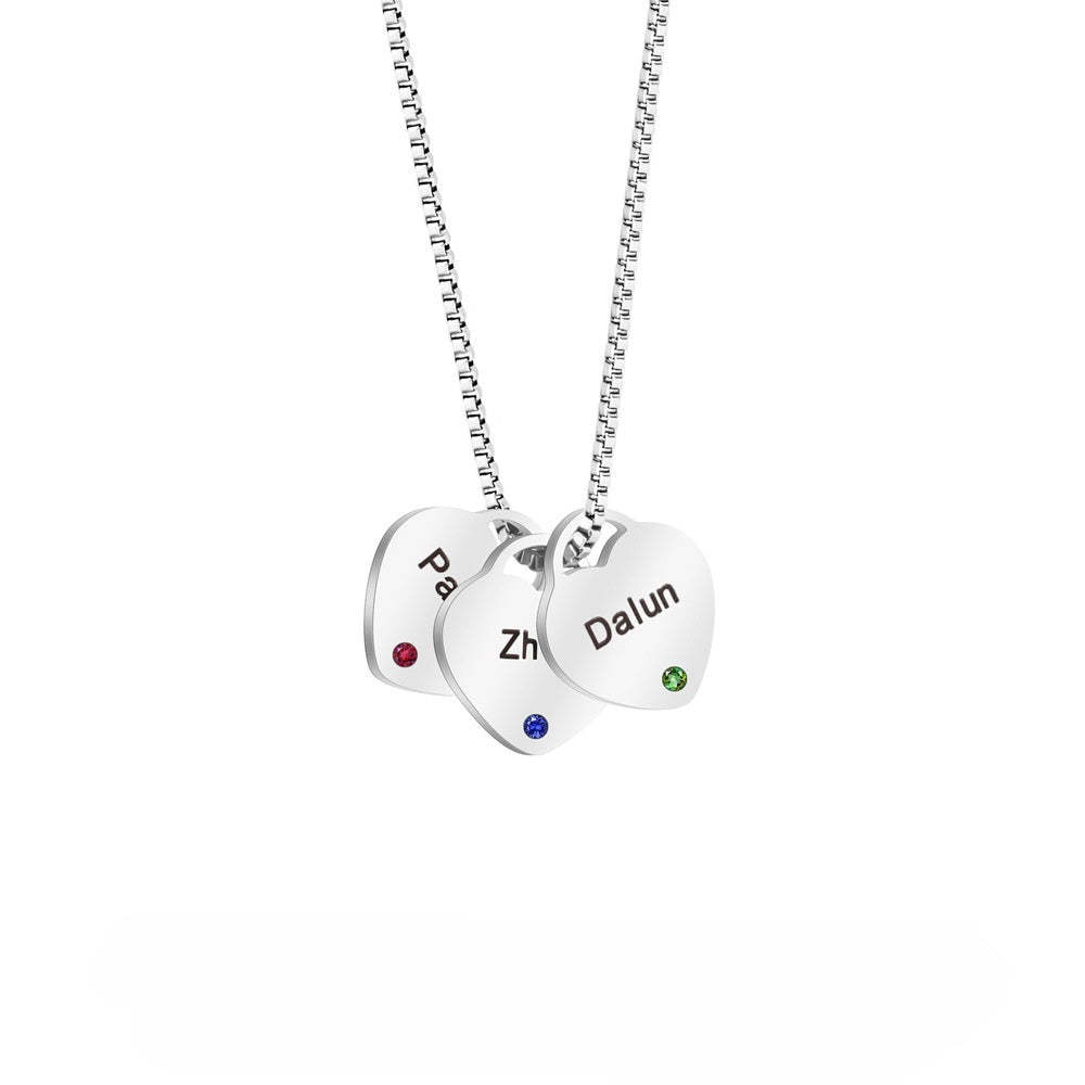 Personalized 1-6 Birthstone Heart Necklace Minimalist Style With Name Birthstone Necklace Jewelry Gift for Mom Women