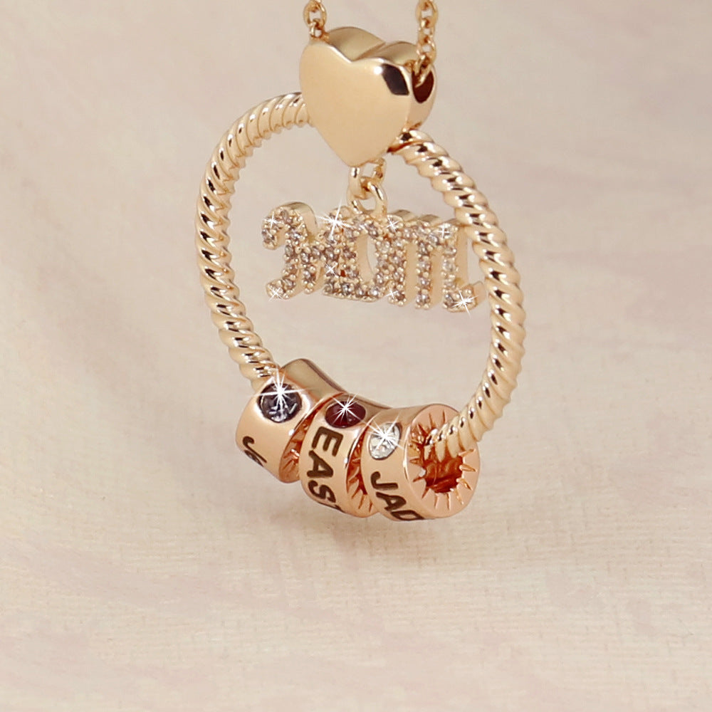 Personalized Family Heart-shaped Circular Pendant Necklace With Engraved Name And Birthday Stone Mother's Day Birthday Gift For Mom And Grandma