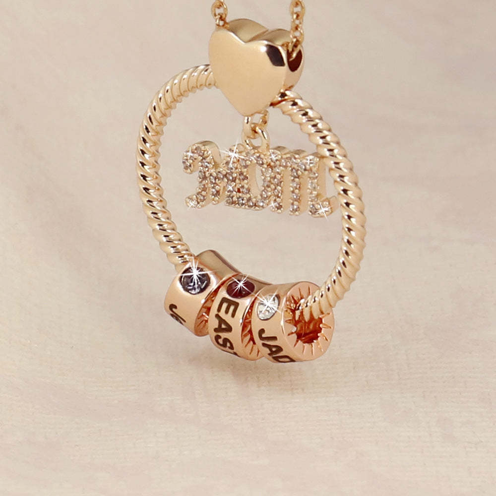 Personalized Family Heart-shaped Circular Pendant Necklace With Engraved Name And Birthday Stone Mother's Day Birthday Gift For Mom And Grandma