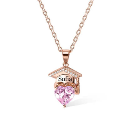 Personalized Dainty Graduation Cap Birthstone Necklace with Engraved Name Graduation Birthday Gift for Graduates