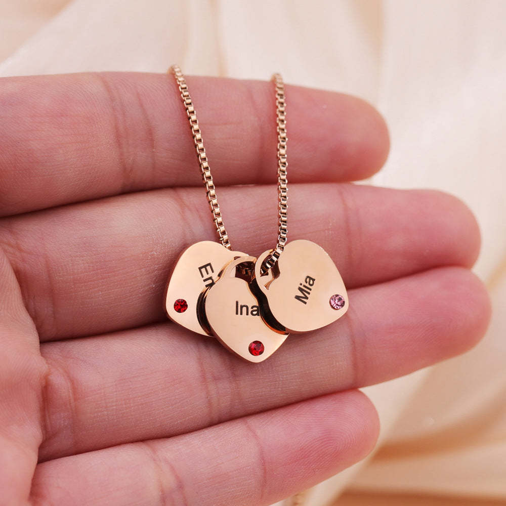 Personalized 1-6 Birthstone Heart Necklace Minimalist Style With Name Birthstone Necklace Jewelry Gift for Mom Women