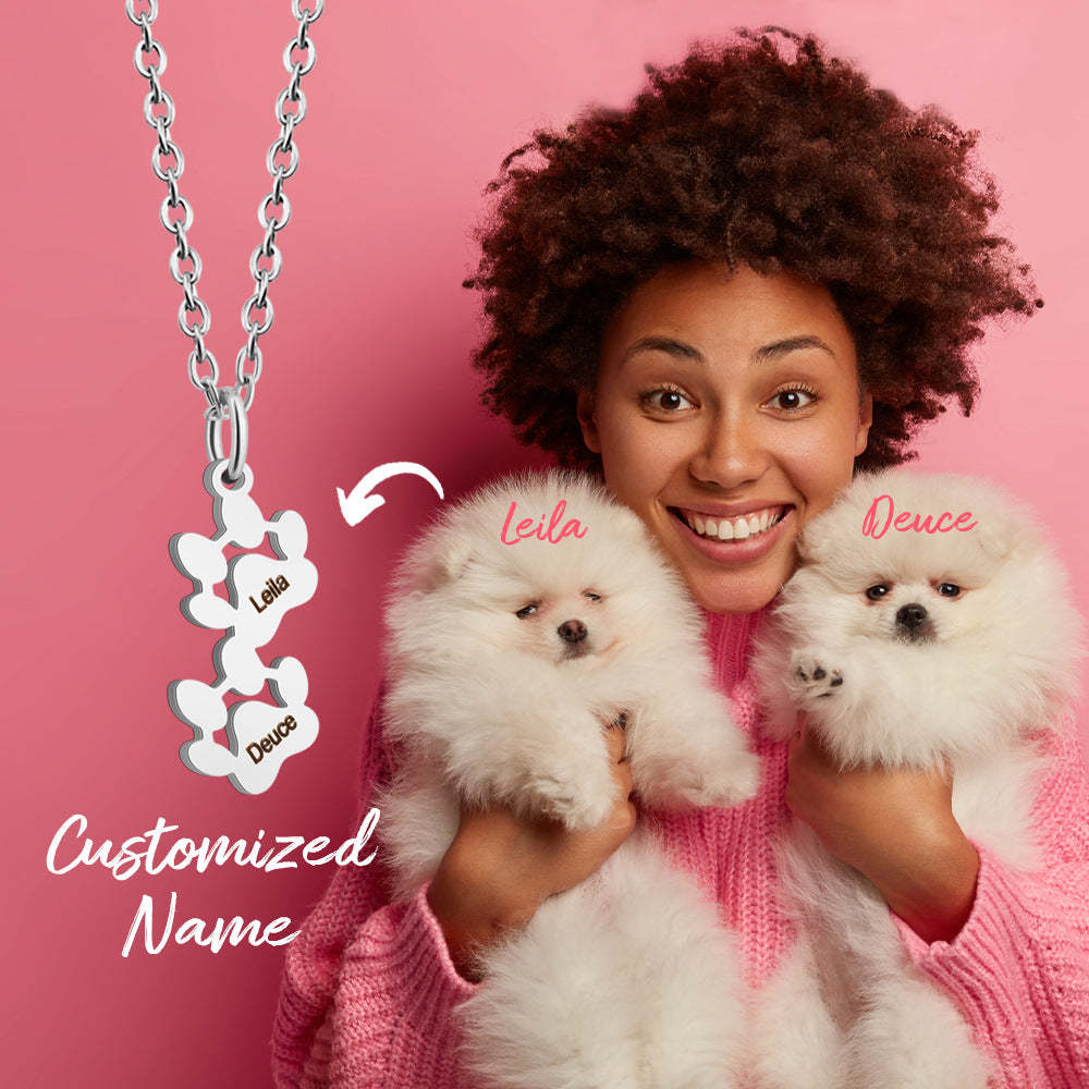 Personalized 1-5 Paws Necklace with Engraved Names Birthday Memorial Gift for Dog Cat Lover