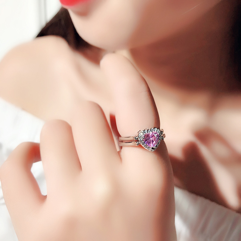 Personalized Dainty Heart Birthstone Ring Rotatable Ring with Engraved Name and Shiny Zircon Birthday Anniversary Gift for Women