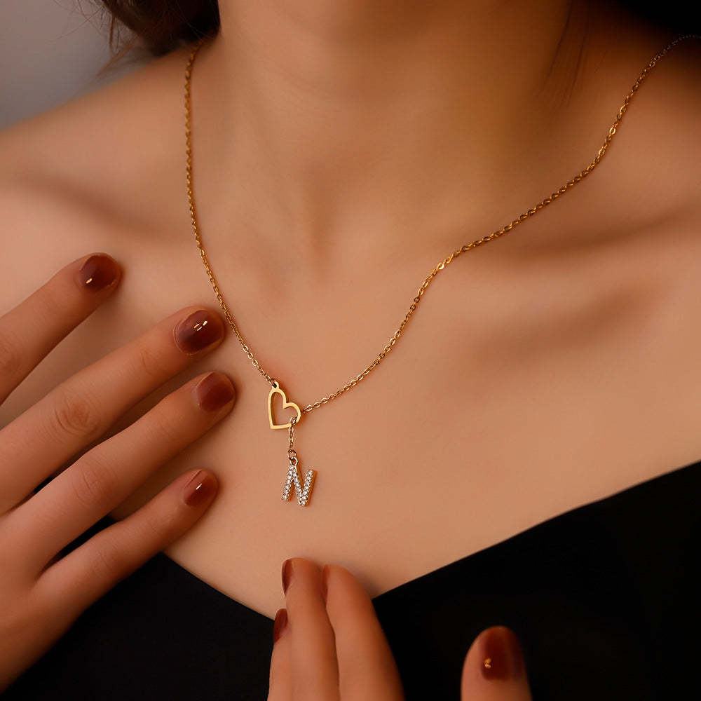 Personalized Minimalist Heart Necklace with Letter Valentine's Day Gift for Her