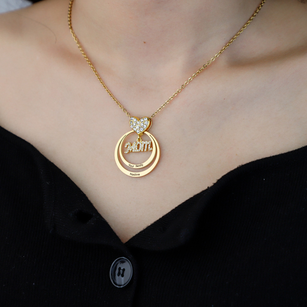 Personalized Heart Round Circle Hoop Necklace with 1-10 Names Mother's Day Birthday Gift for Woman