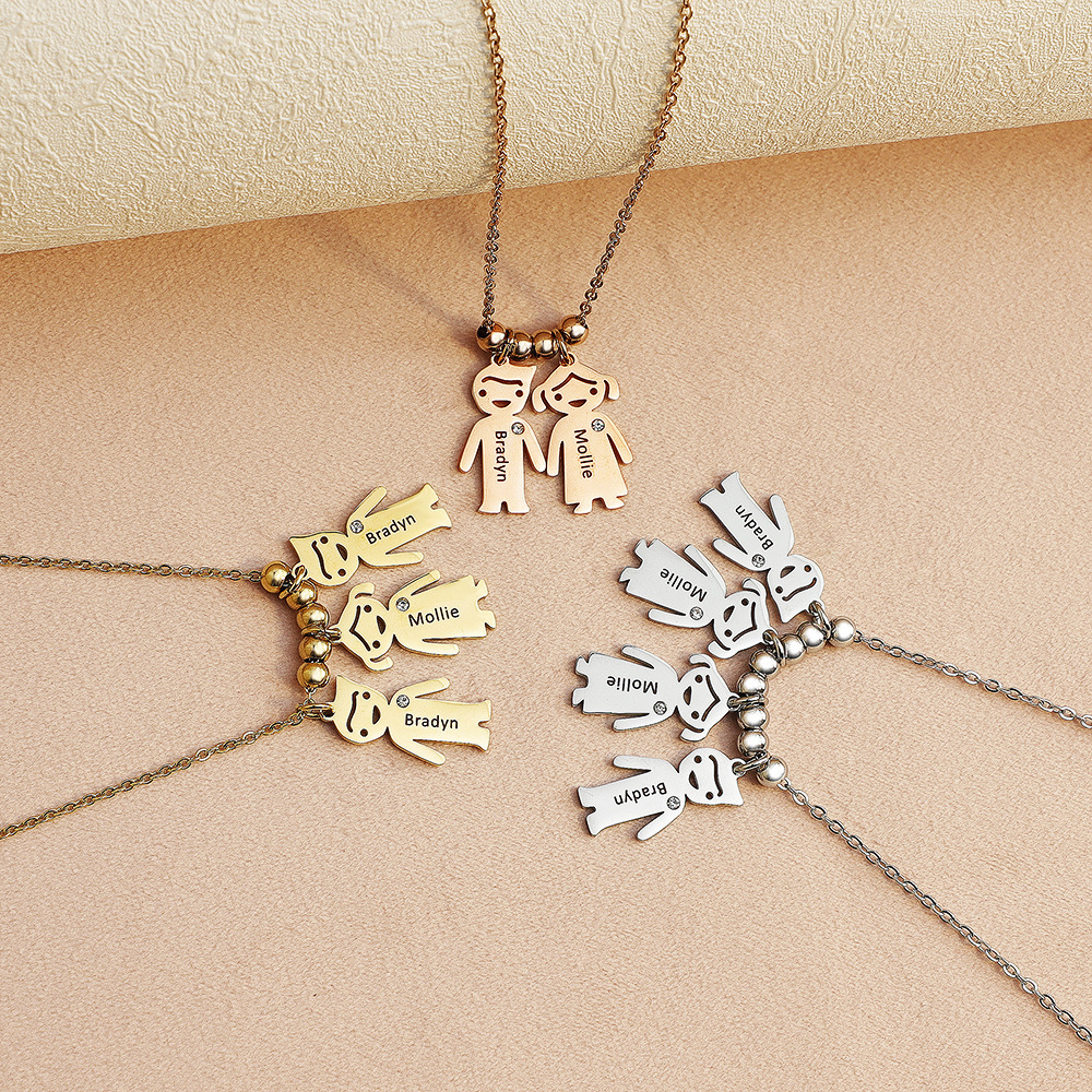 Personalized 1-8 Kids with Birthstone Name Necklace Mother's Day Thanksgiving Day Jewelry Gift for Mother Grandma