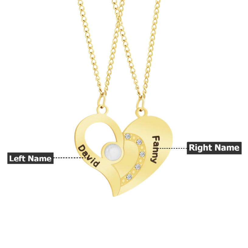 Personalized Pair of Coordinate Heart Pendant Necklace With Name for Valentine's Day gift