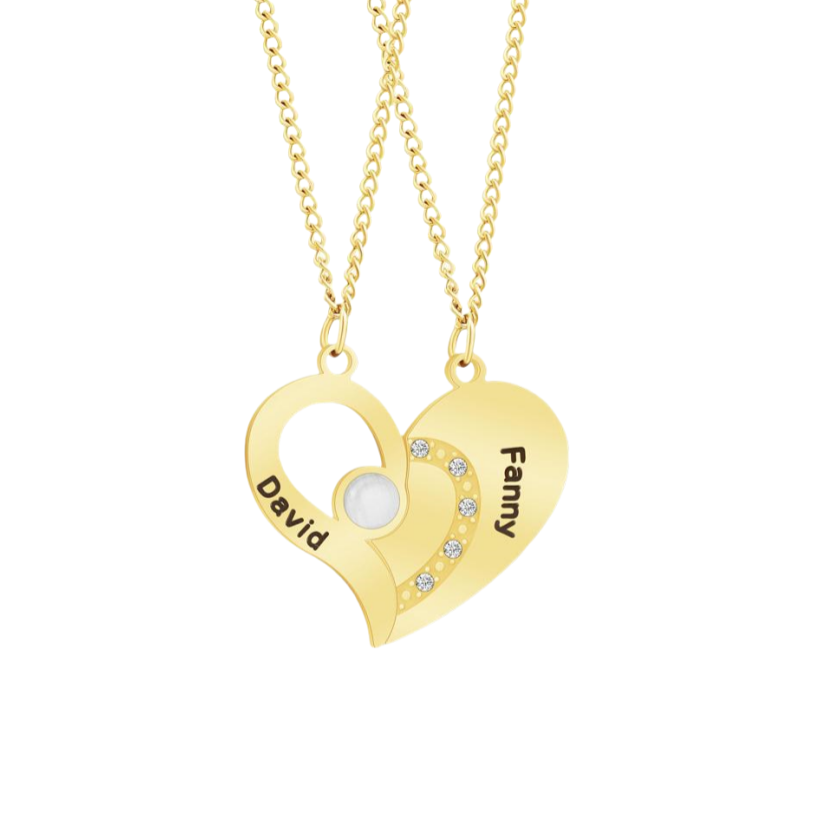 Personalized Pair of Coordinate Heart Pendant Necklace With Name for V