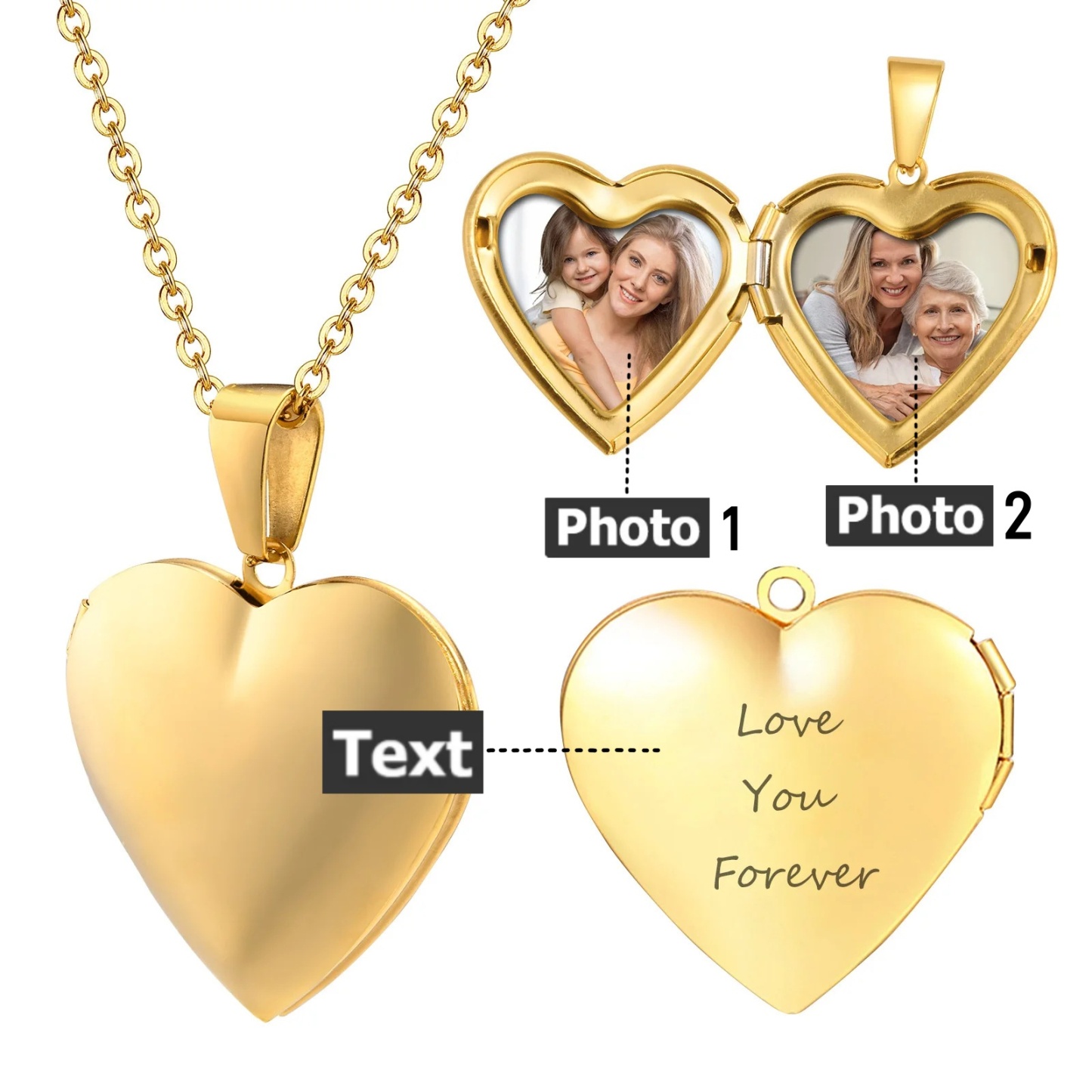 Personalized Heart Photo Necklace Key Ring with Engraved Text Birthday Anniversary Gift for Women
