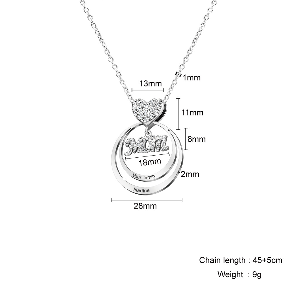 Personalized Heart Round Circle Hoop Necklace with 1-10 Names Mother's Day Birthday Gift for Woman
