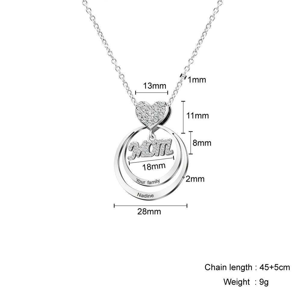 Personalized Heart Round Circle Hoop Necklace with 1-10 Names Mother's Day Birthday Gift for Woman