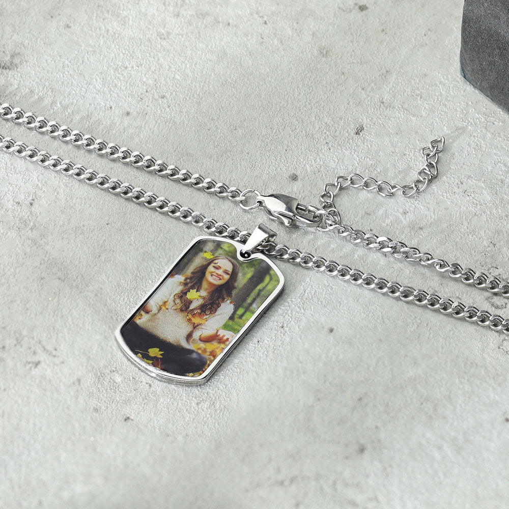 Personalized Stainless Steel Photo Necklace Key Ring with Engraved Text Birthday Anniversary Gift for Women