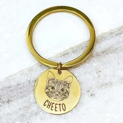 Personalized 1-4 Dog Cat Pet Photo Keyring with Engraved Name Memorial
