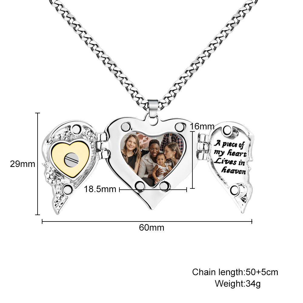 Personalized Picture Locket Angel Wings Heart Necklace