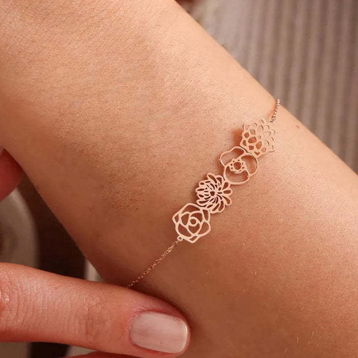 Personalized Minimalist Adjustable 1-8 Birth Flower Bracelet Charm Jewelry Birthday Christmas Gift for Women