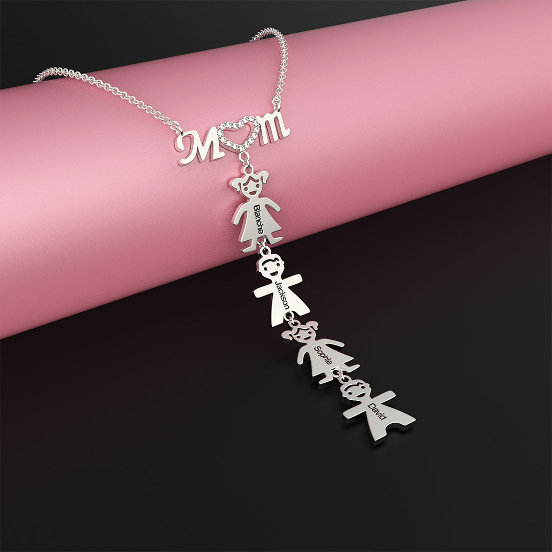 Personalized 1-8 Kids Shaped Charms with Birthstone Name Necklace Mother's Day Thanksgiving Day Jewelry Gift for Mother Grandma