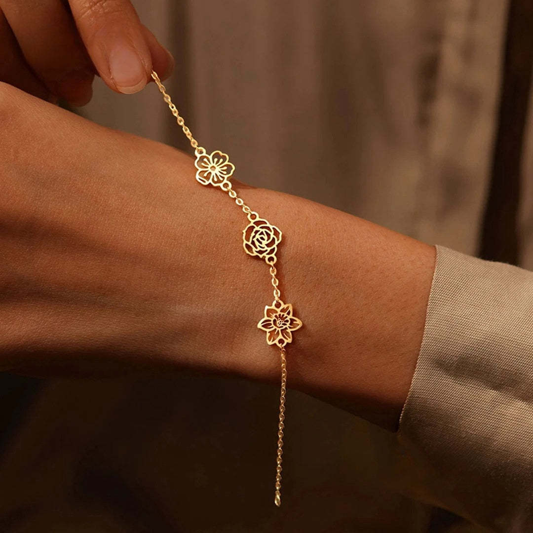 Personalized Minimalist Adjustable 1-8 Birth Flower Bracelet Charm Jewelry Birthday Christmas Gift for Women