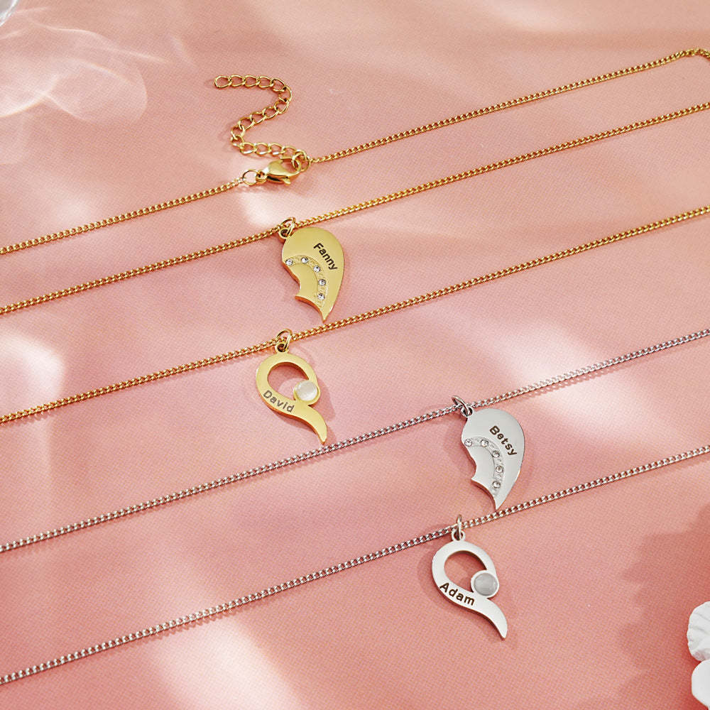 Personalized Pair of Coordinate Heart Pendant Necklace With Name for Valentine's Day gift