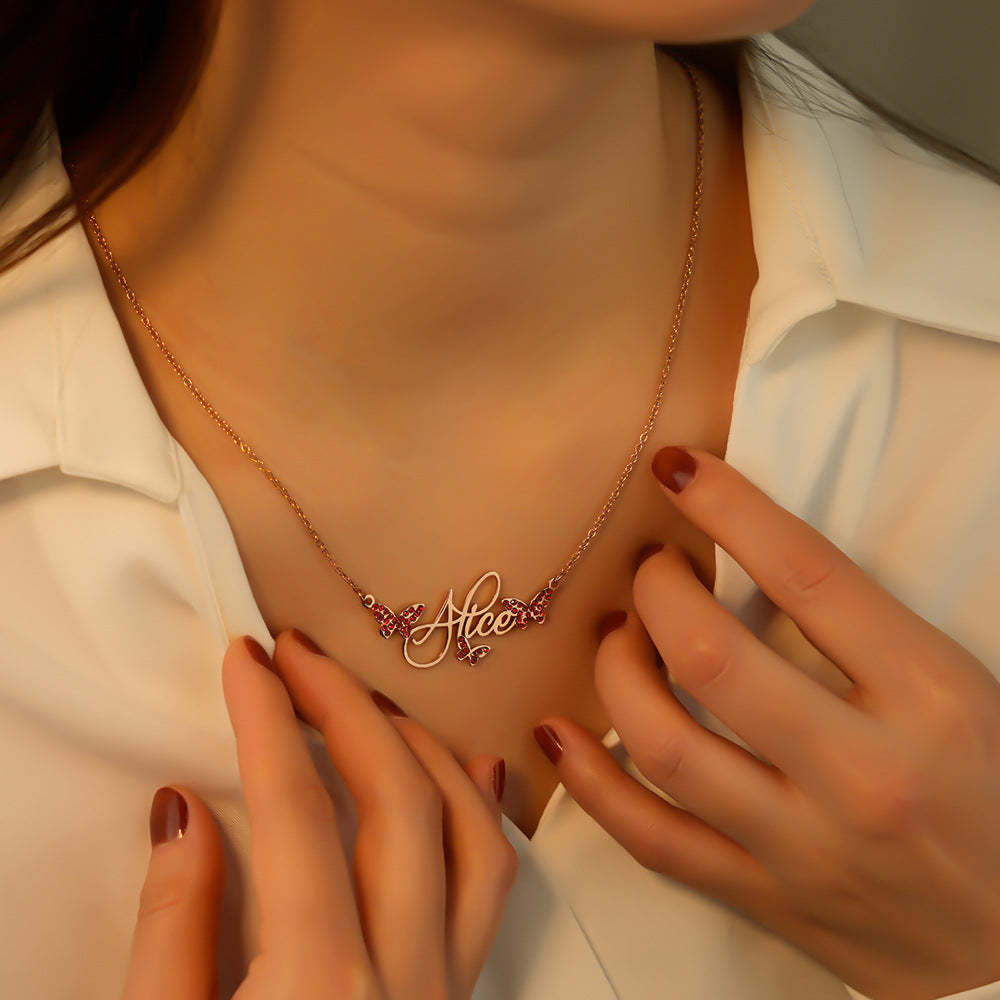 Personalized Dainty Nameplate Necklace With Butterfly Jewelry Birthday Anniversary Gift for Women