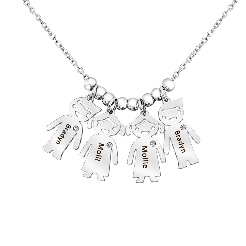 Personalized 1-8 Kids with Birthstone Name Necklace Mother's Day Thanksgiving Day Jewelry Gift for Mother Grandma