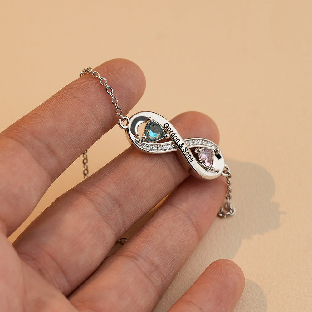  Personalized Birthstone and Name Infinity Adjustable Bracelet Gift for Mother
