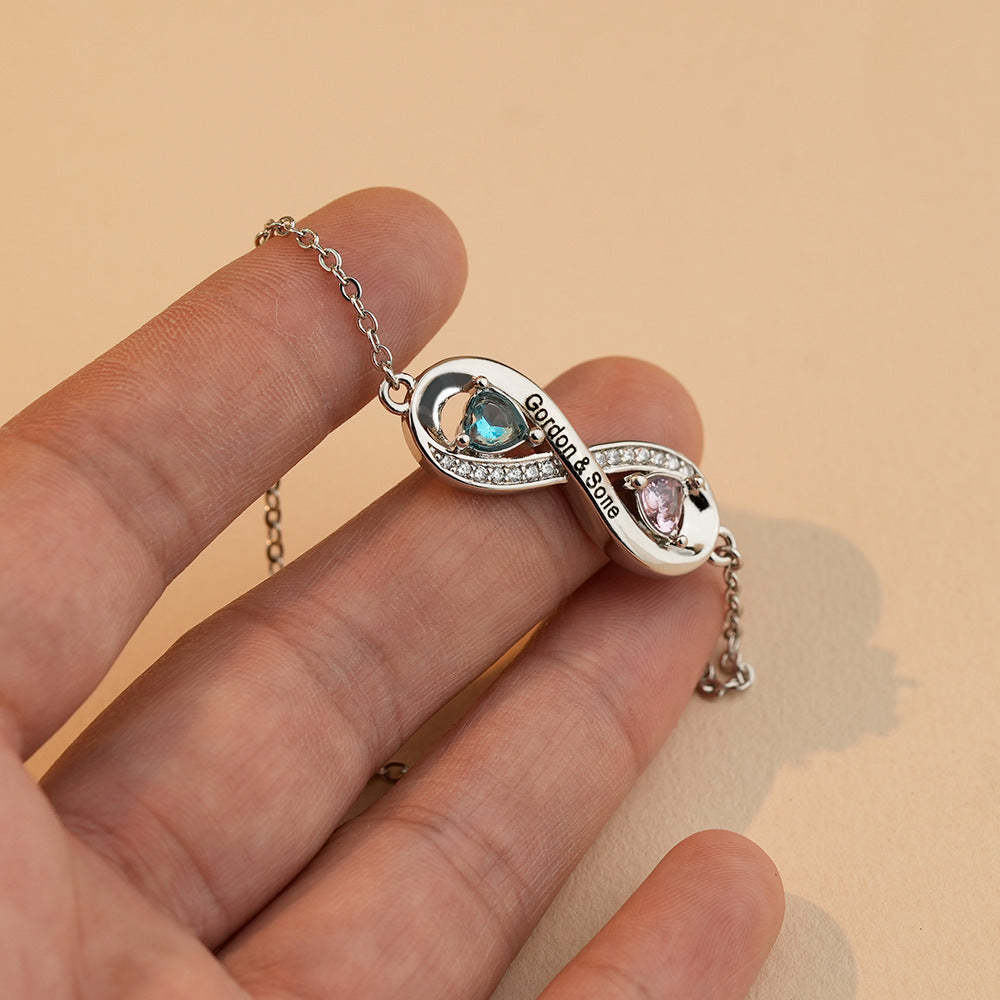 Personalized Birthstone and Name Infinity Adjustable Bracelet Gift for Mother
