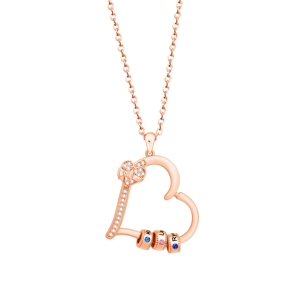 Personalized Family Heart Pendant Necklace with 1-6 Engraved Names and Birthstones Beads Mother's Day Birthday Gift for Mom Grandma