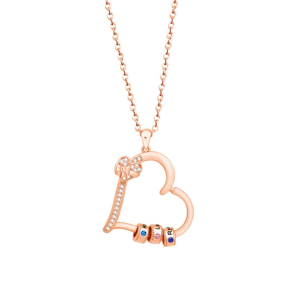 Personalized Family Heart Pendant Necklace with 1-6 Engraved Names and Birthstones Beads Mother's Day Birthday Gift for Mom Grandma