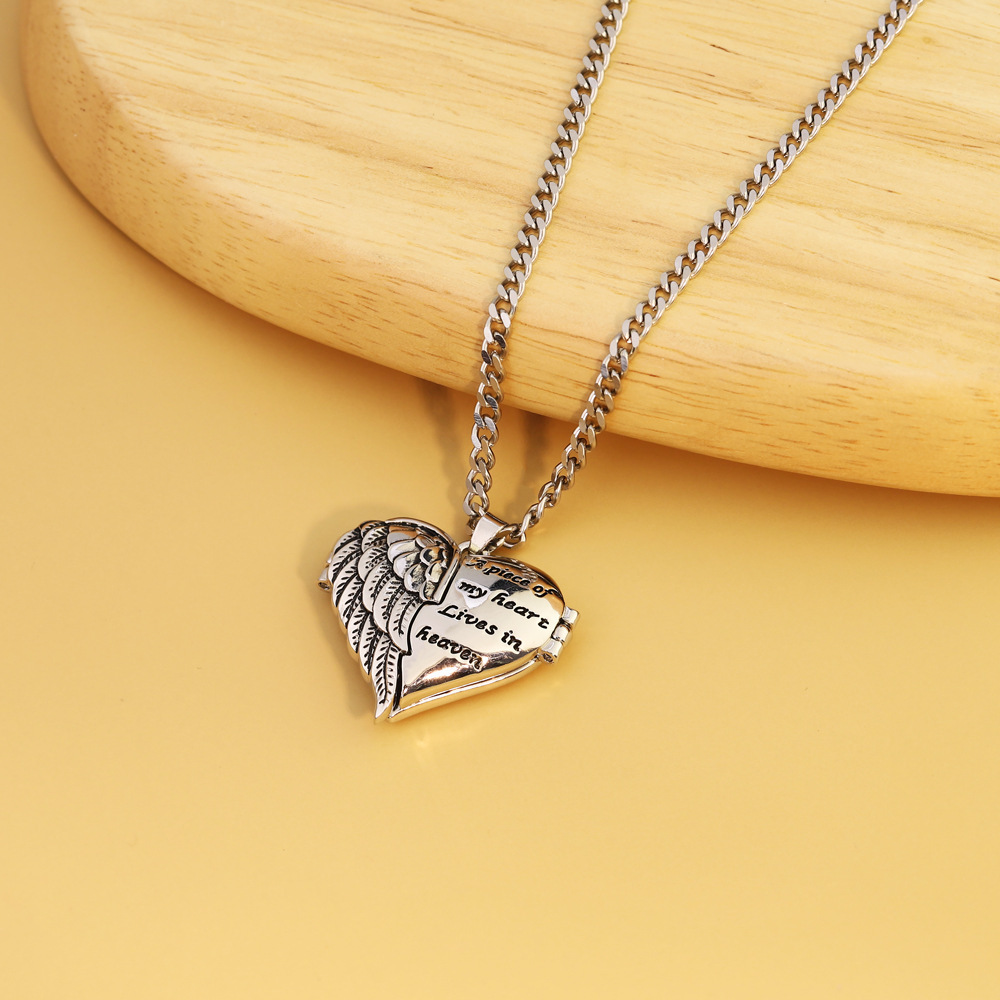 Personalized Picture Locket Angel Wings Heart Necklace