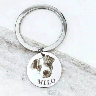 Personalized 1-4 Dog Cat Pet Photo Keyring with Engraved Name Memorial Birthday Gift for Pet Lover