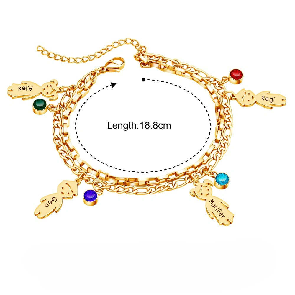 Personalized 1-6 Birthstones and Names Double Layer Family Bracelet Mother's Day Anniversary Birthday Gift for Mom Grandma