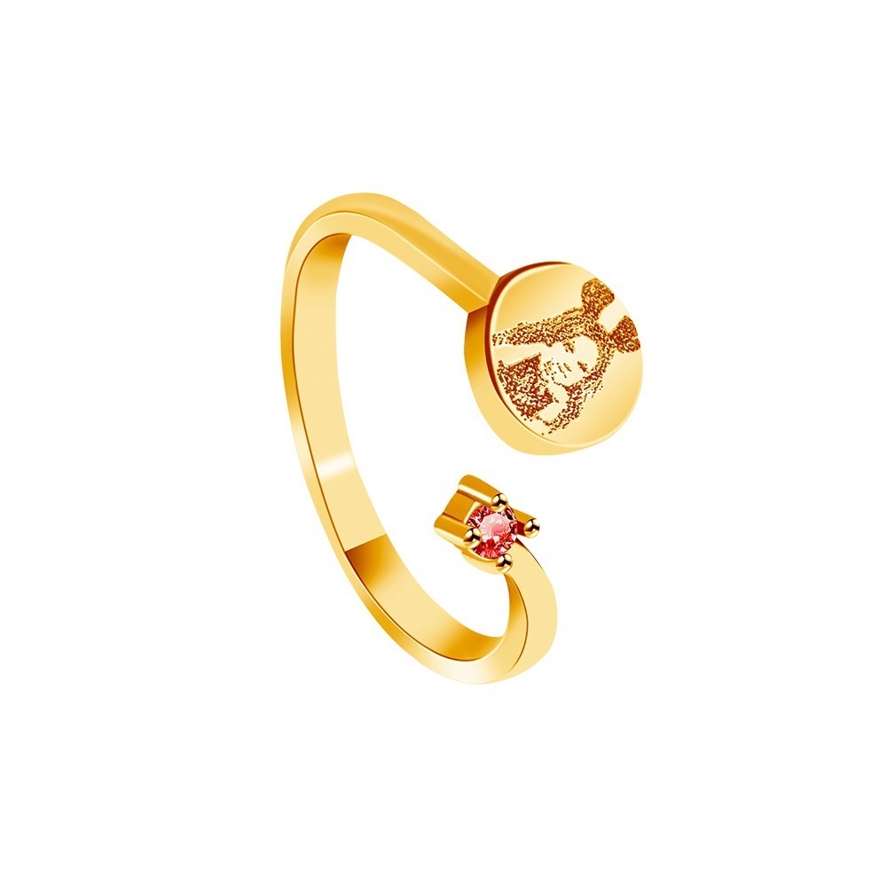 Personalized Birthstone Ring Adjustable Ring with Engraved Photo Birthday Anniversary Gift for Women