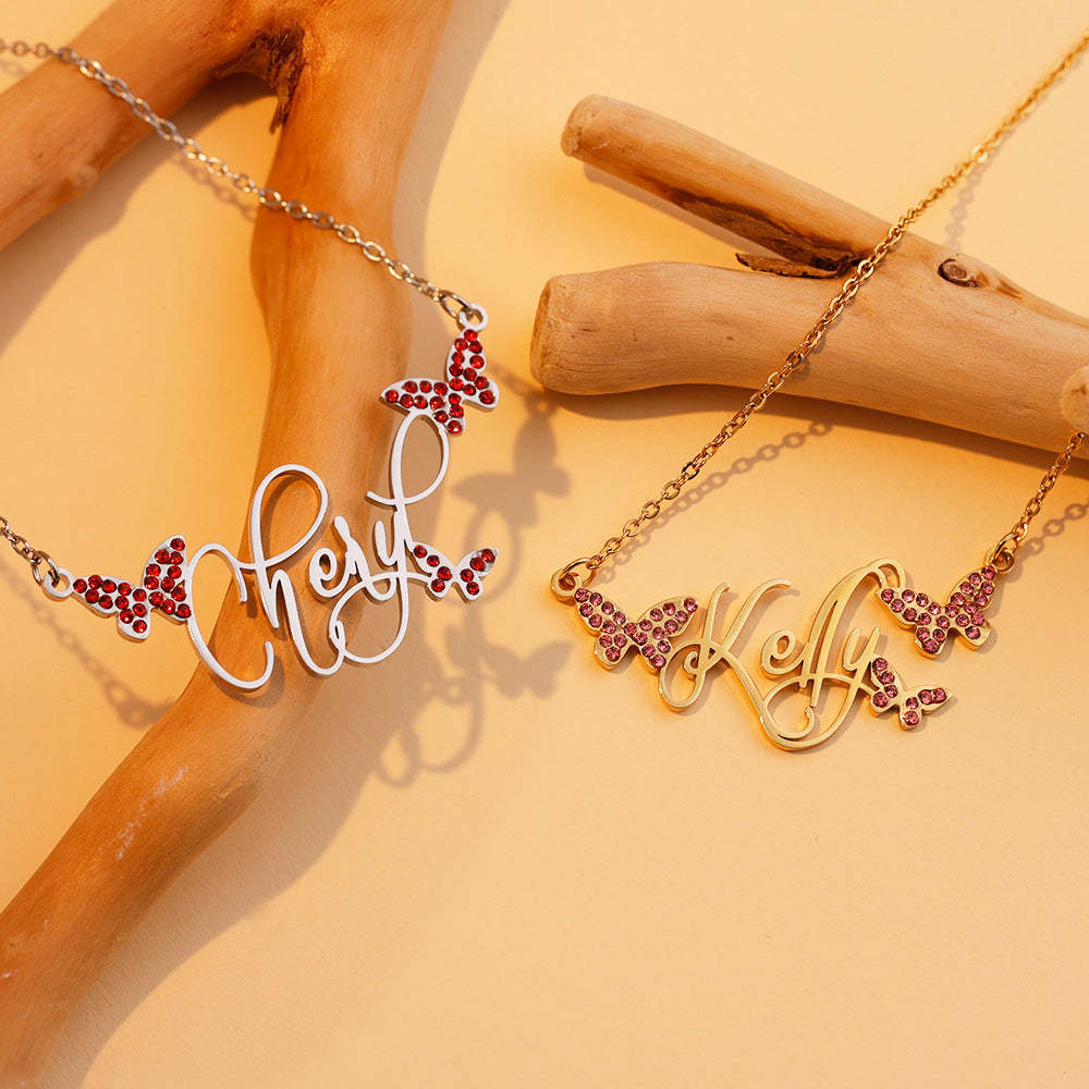 Personalized Dainty Nameplate Necklace With Butterfly Jewelry Birthday Anniversary Gift for Women
