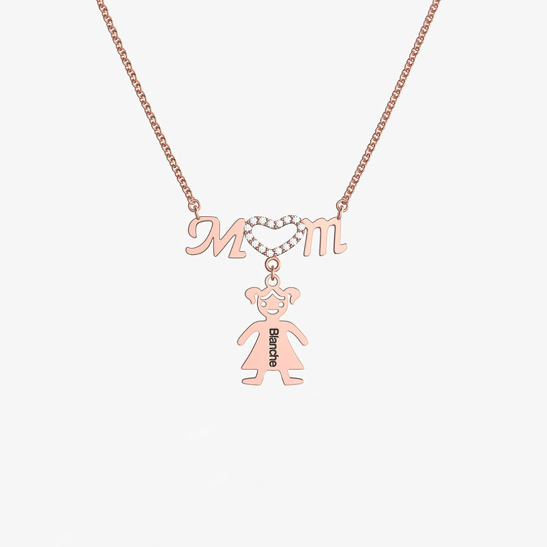 Personalized 1-8 Kids Shaped Charms with Birthstone Name Necklace Mother's Day Thanksgiving Day Jewelry Gift for Mother Grandma
