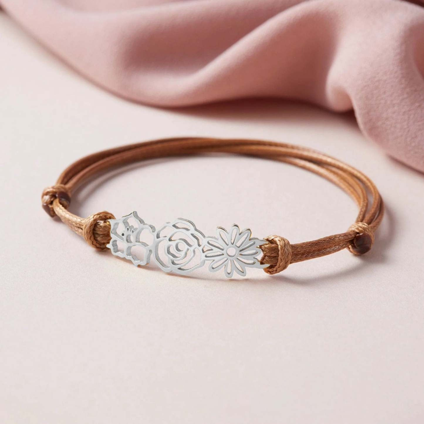 Personalized Minimalist Adjustable 1-8 Birth Flower Waxed Line Bracelet Charm Jewelry Birthday Christmas Gift for Women