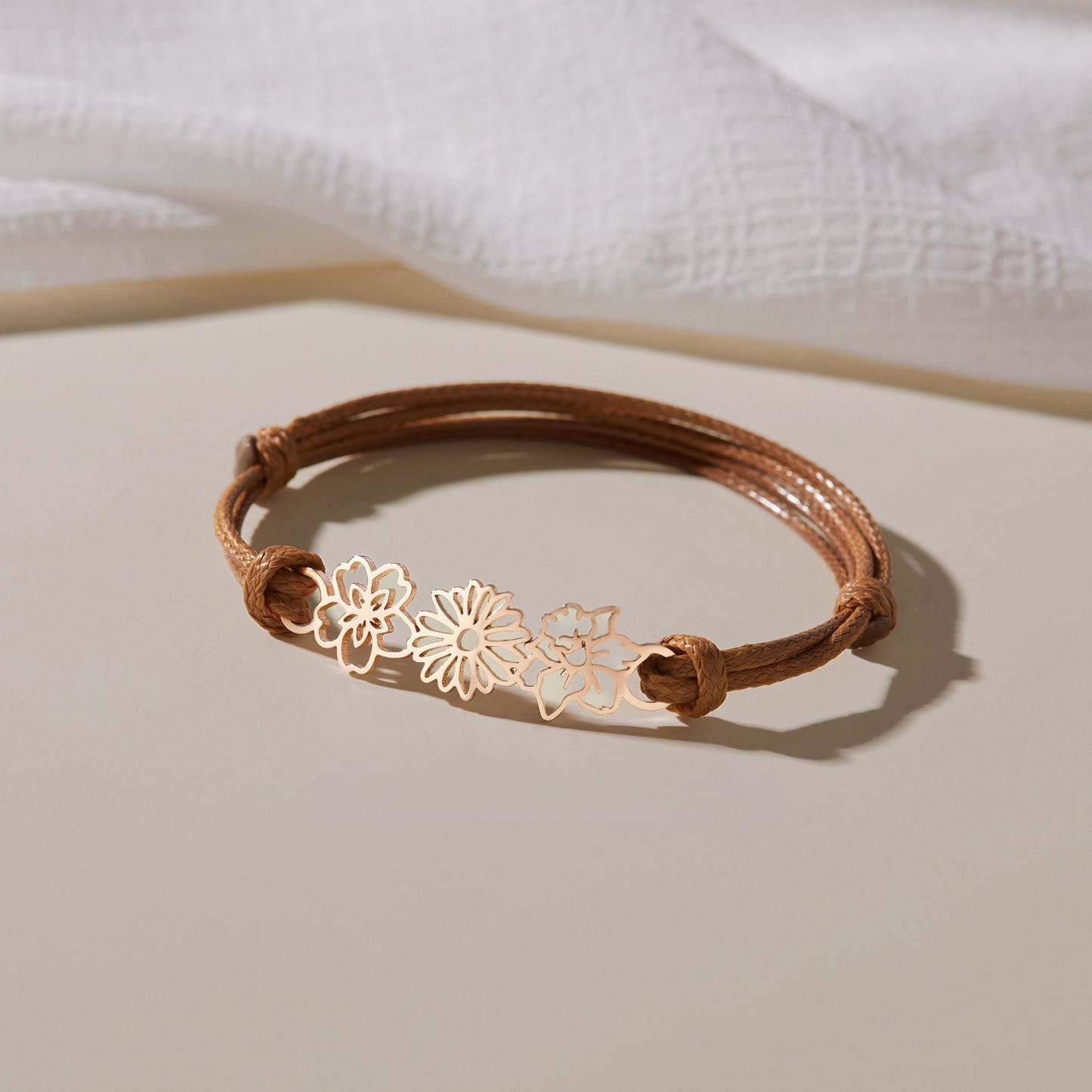 Personalized Minimalist Adjustable 1-8 Birth Flower Waxed Line Bracelet Charm Jewelry Birthday Christmas Gift for Women