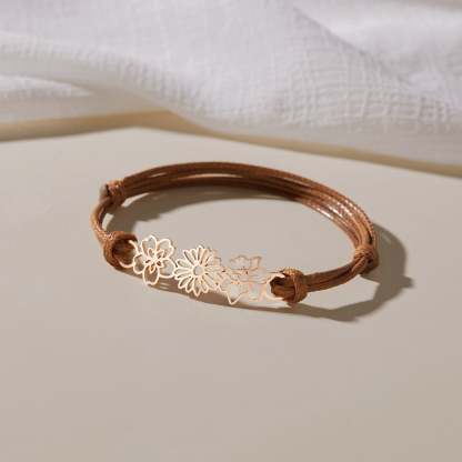 Personalized Minimalist Adjustable 1-8 Birth Flower Waxed Line Bracelet Charm Jewelry Birthday Christmas Gift for Women