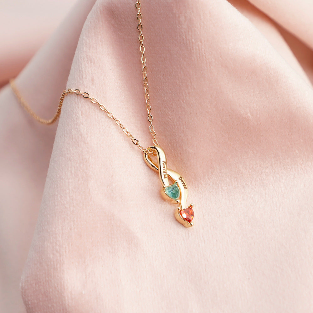 Personalized Crossing Heart Necklace with Names and Birthstones Mother's Day Birthday Valentine's Day Gift for Women