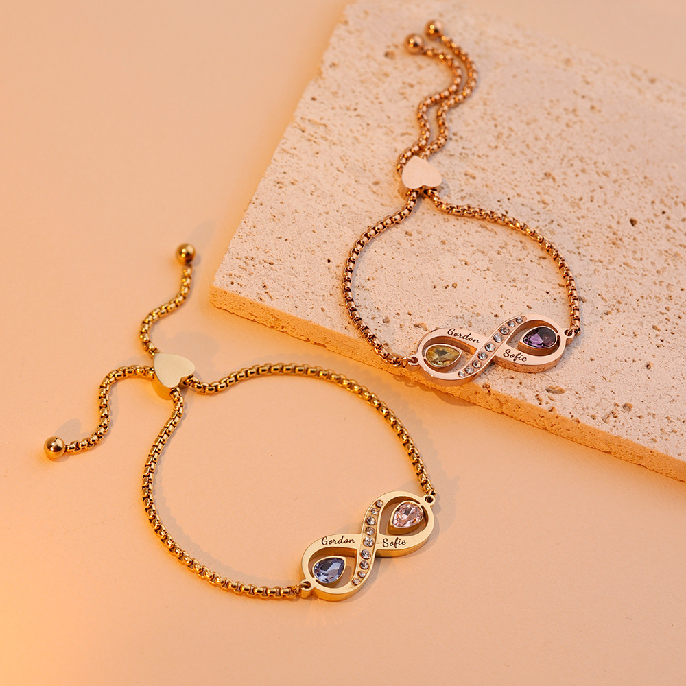 Personalized Birthstone and Name Infinity Bracelet Gift for Mother